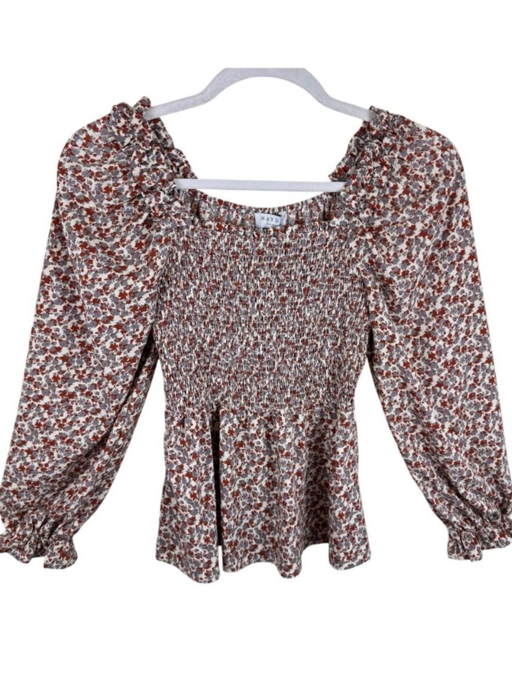 HAYDEN Floral Fall Autumn‎ Smocked Square Neck Long Balloon Sleeve Blouse Size M